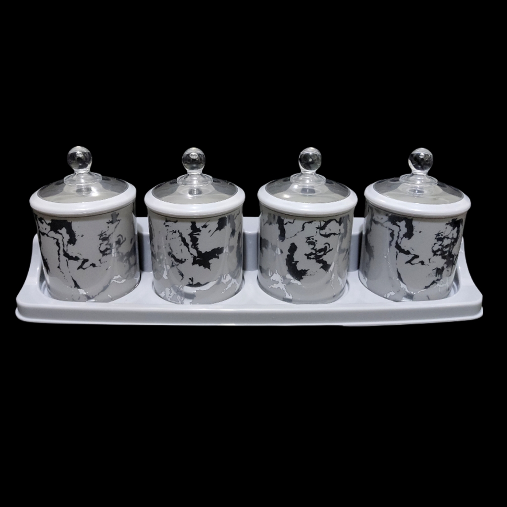 ست جای ادویه 4 پارچه مدل Marble طرح silver کد 147