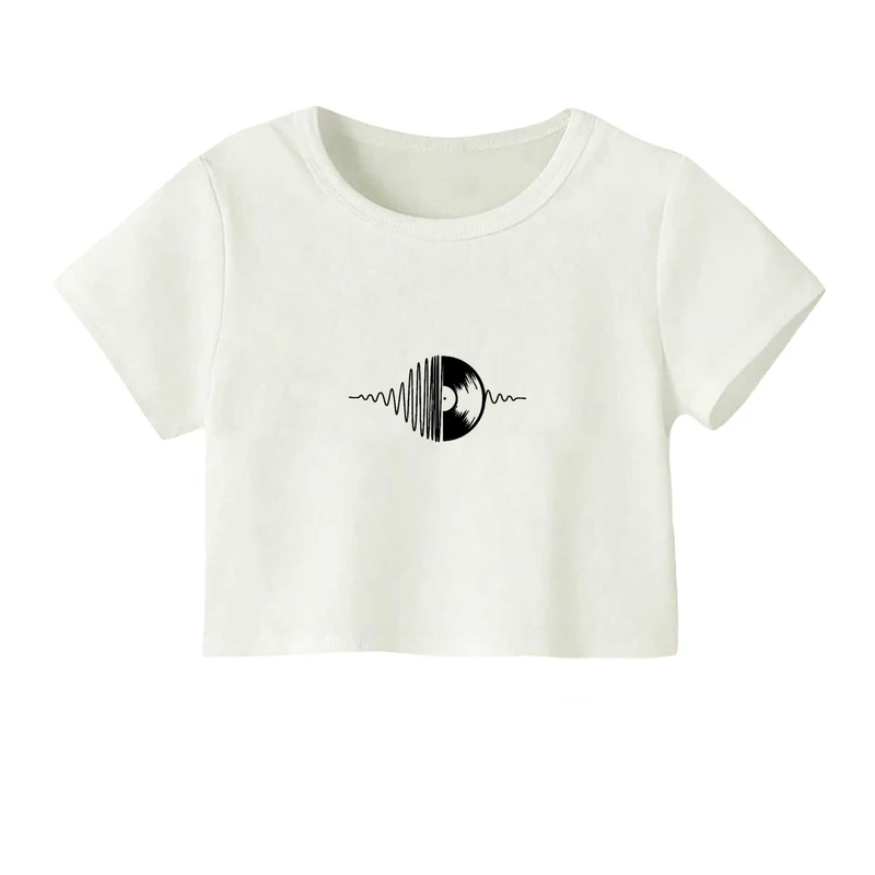کراپ‌ تی‌شرت آستین کوتاه زنانه مدل دیسک موزیک