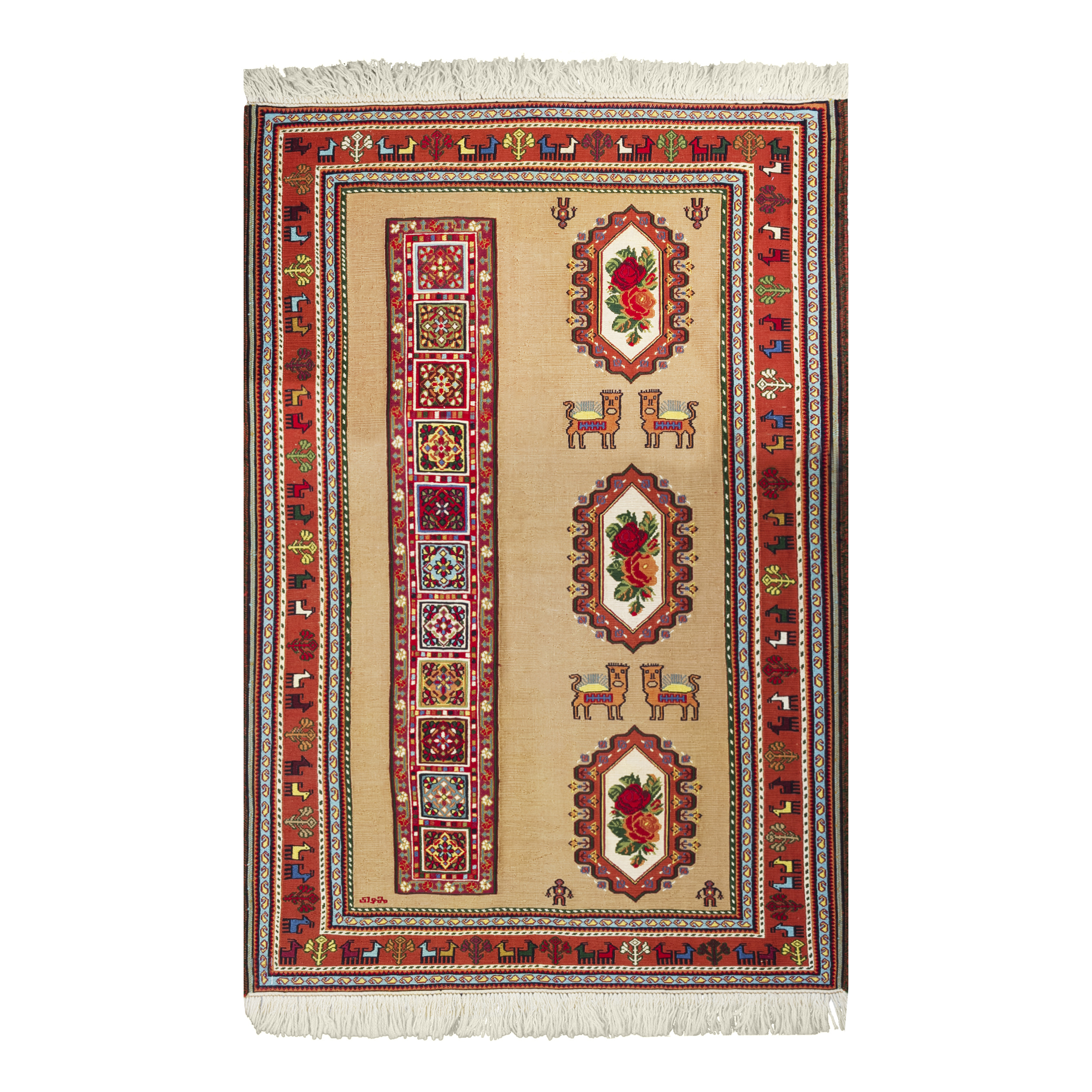 گلیم دستباف یک و نیم متری طرح سوزنی مدل H55