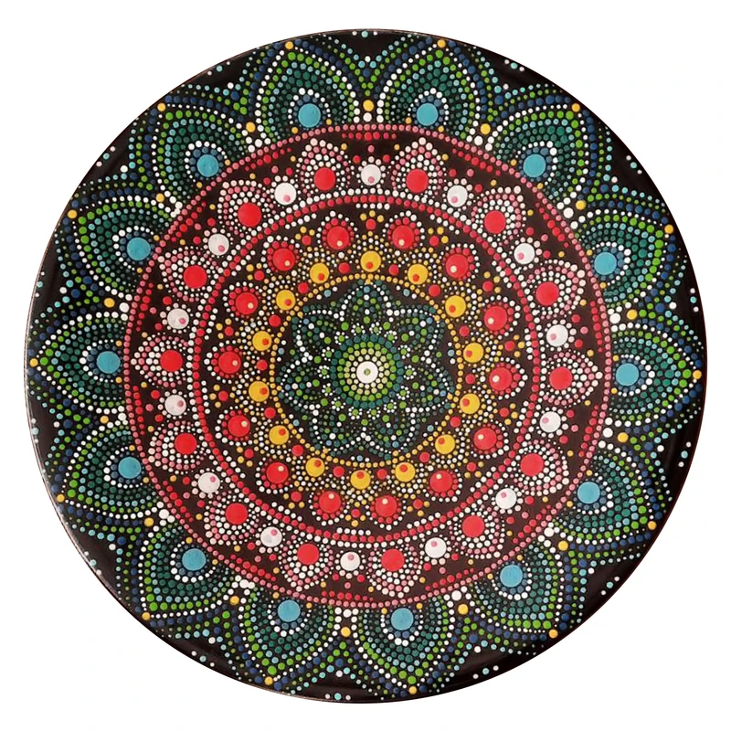 بشقاب دیوارکوب سفالی طرح نقطه کوبی مدل FIROOZEH