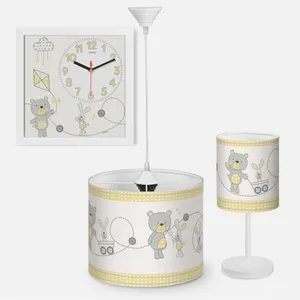 لوستر و آباژور کودک مدل خرس و خرگوش کد BE-Y-9590 به همراه ساعت