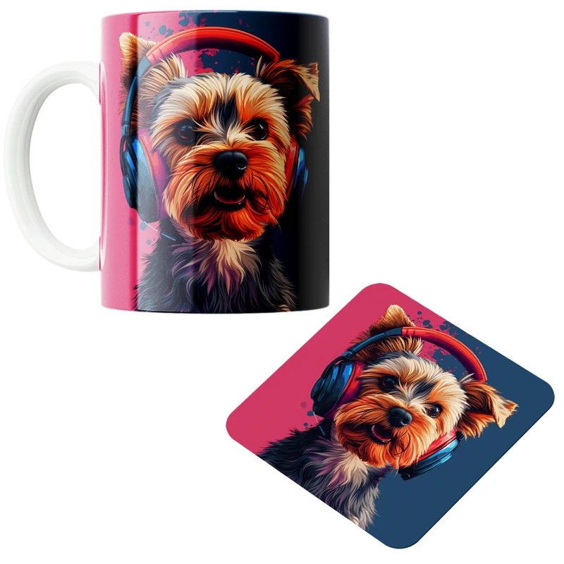 ماگ پاد آفرین مدل سگ کیوت کد PZ551 به همراه زیرلیوانی