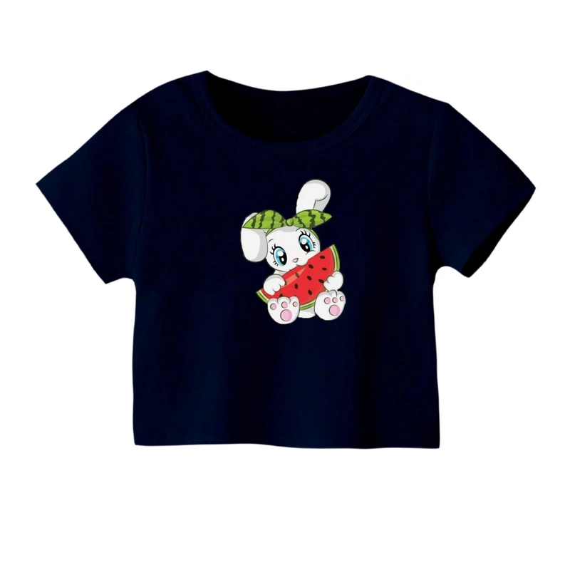 کراپ‌ تی‌شرت آستین کوتاه زنانه مدل خرگوش یلدایی کد 6