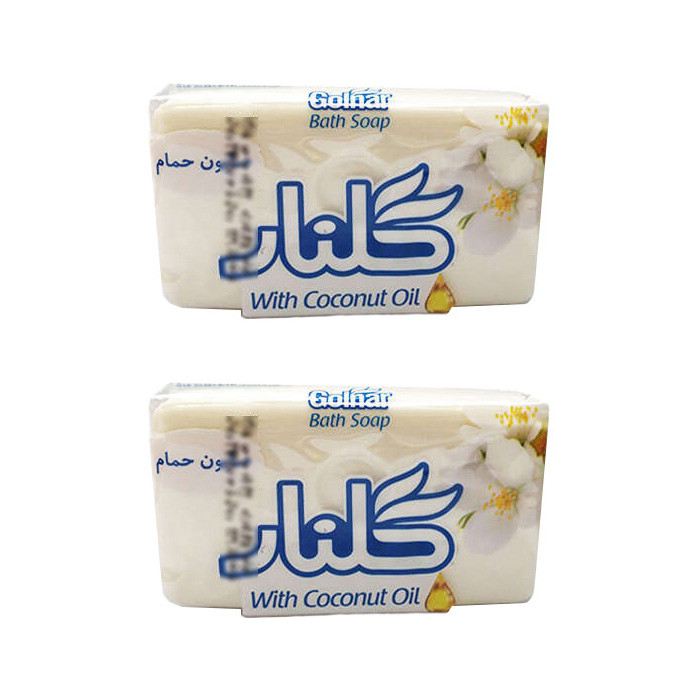 صابون شستشو ضد آلودگی صورت و بدن گلنار مدل Coconut oil مناسب برای انواع پوست وزن 130 گرم بسته 2 عددی