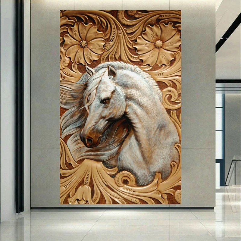 پوستر پارچه ای طرح اسب مدل زمینه چوبی کد AR18780