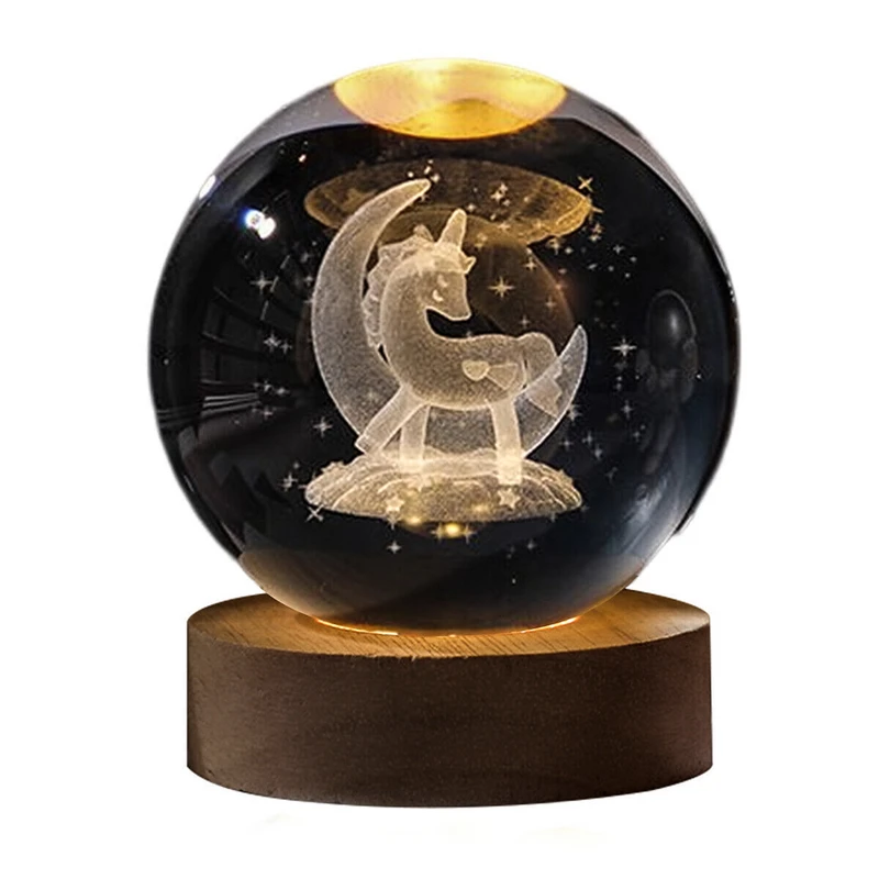 چراغ خواب مدل گوی شیشه ای طرح یونیکورن