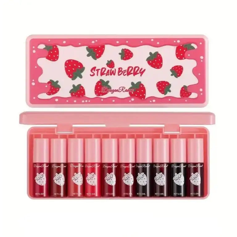 رژلب مایع دراگون رانی مدل straw berry کد 03 مجموعه ۱۰ عددی