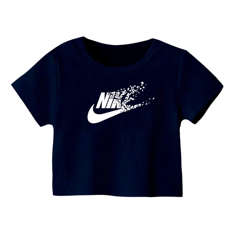 کراپ‌ تی‌شرت آستین کوتاه زنانه مدل لوگو کد 6