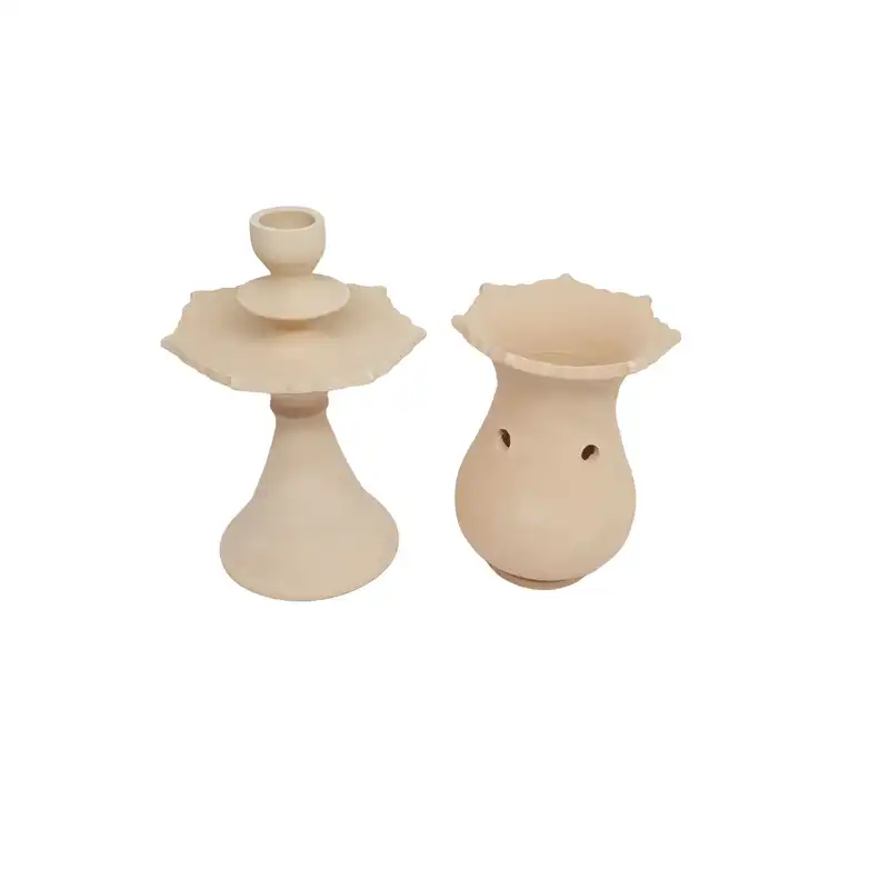 شمعدان سفالی مدل لاله ای مجموعه 2 عددی