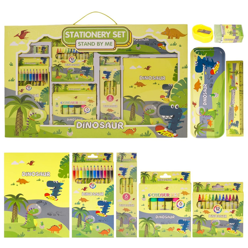 بسته لوازم التحریر مدل دایناسور کد 8001 بسته 9 عددی