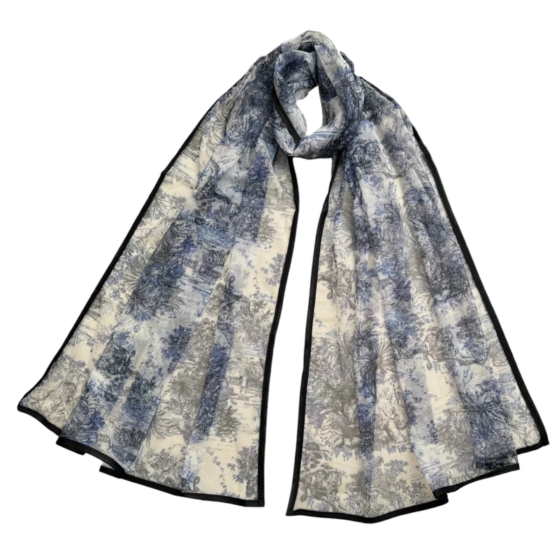 شال زنانه مدل توری طرح طببعت و جنگل تابستانی فانتزی