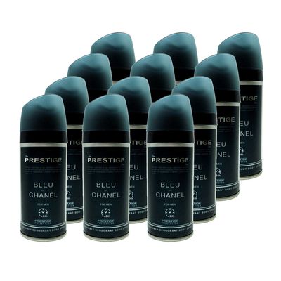 اسپری خوشبو کننده بدن مردانه پرستیژ مدل Blue de chanell حجم 150 میلی لیتر مجموعه 12 عددی