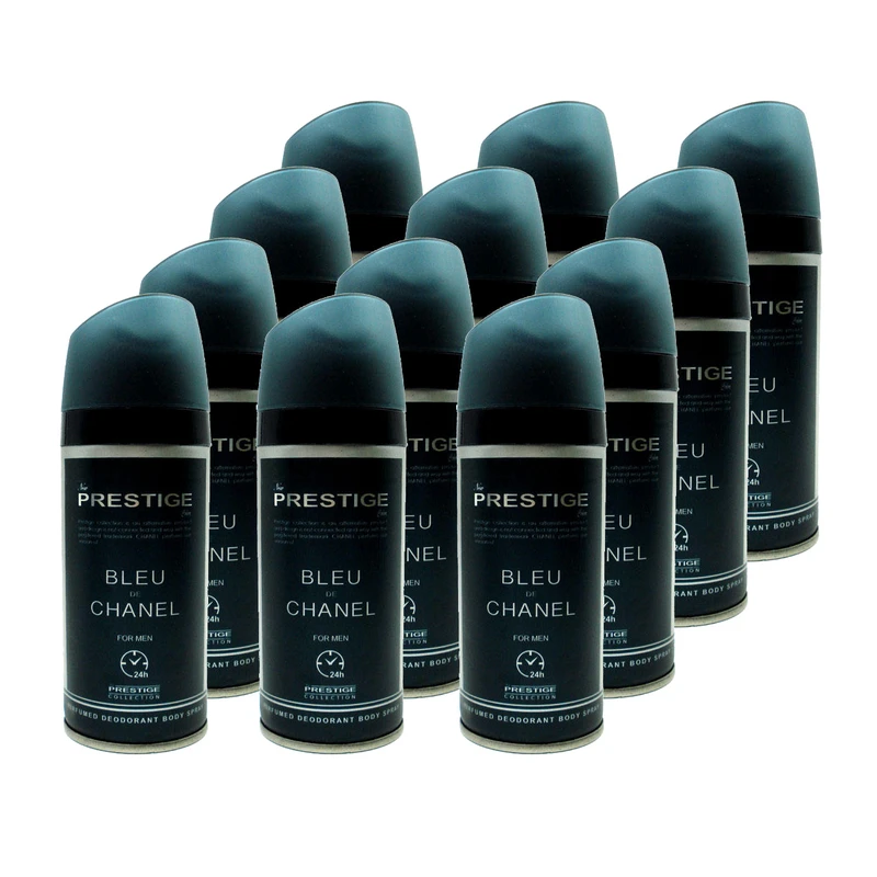 اسپری خوشبو کننده بدن مردانه پرستیژ مدل Blue de chanell حجم 150 میلی لیتر مجموعه 12 عددی