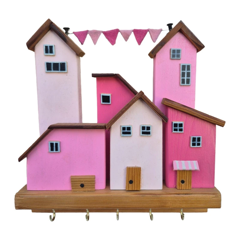 جاکلیدی دیواری چوبی مدل Pink Village2