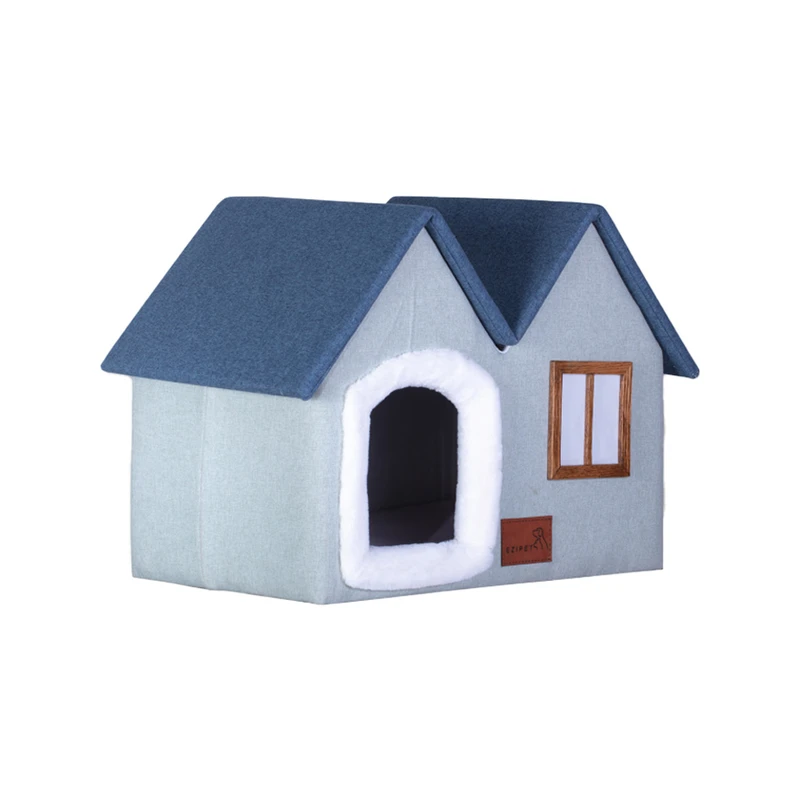 جای خواب گربه مدل کلبه اسکرچردار و عروسک آویز