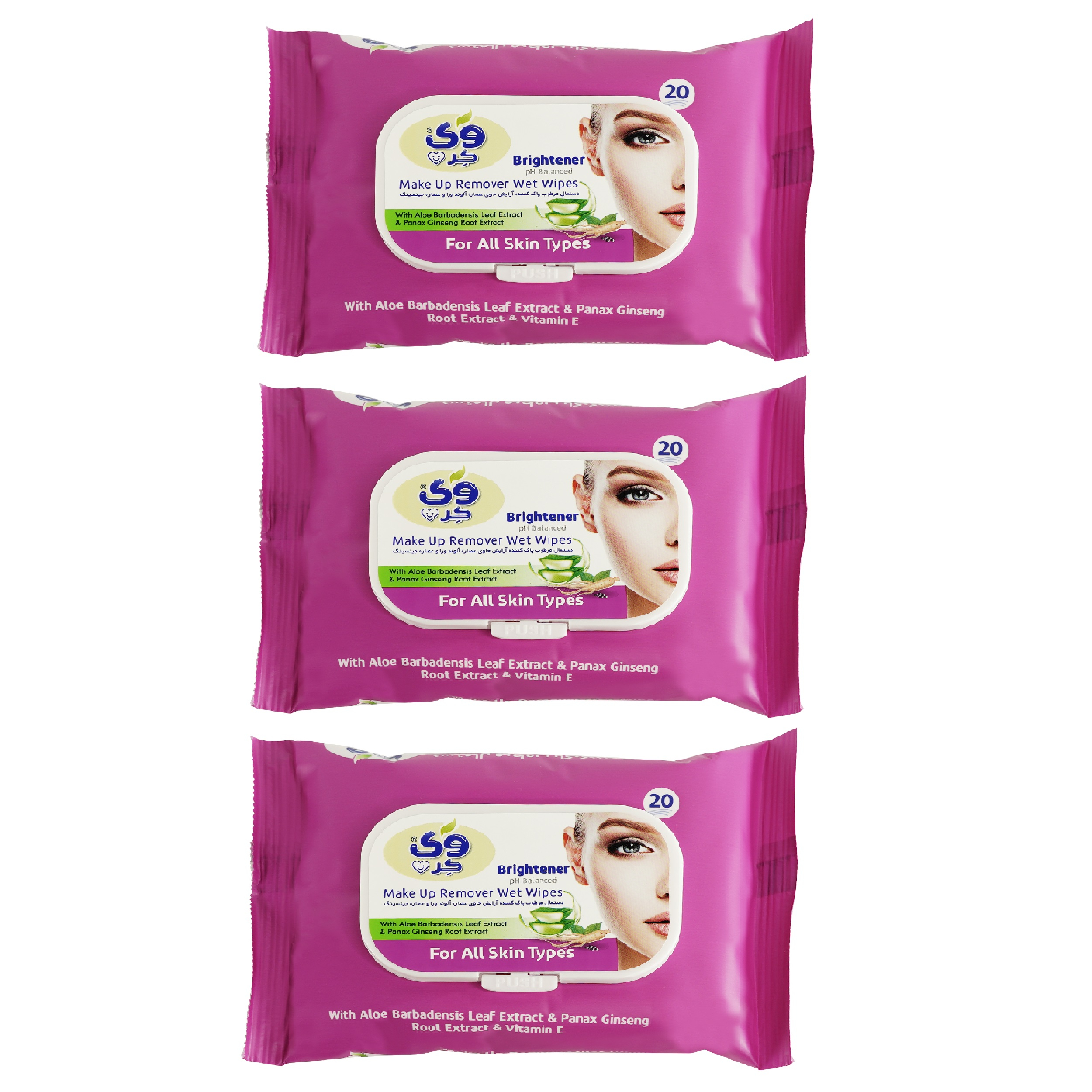 دستمال مرطوب وی کر مدل Ginseng-Aloe Vera سه بسته 20 عددی