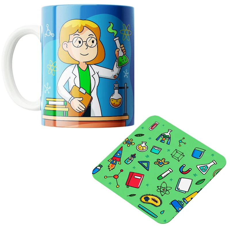 ماگ پاد آفرین مدل شیمی آزمایشگاه شیمیدان مهندس شیمی کد PZ418 به همراه زیرلیوانی