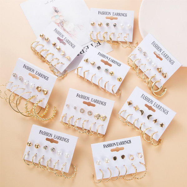 گوشواره دخترانه مدل حلقه ای بزرگ مجموعه 6 عددی