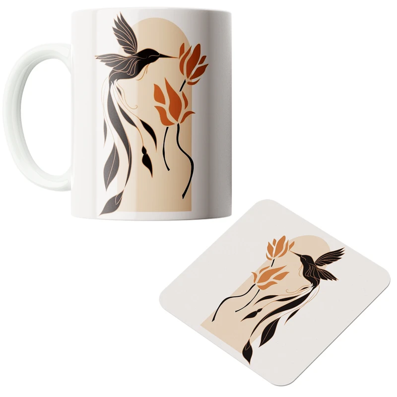 ماگ پاد آفرین مدل گل مینیمال کد z423 به همراه زیر لیوانی