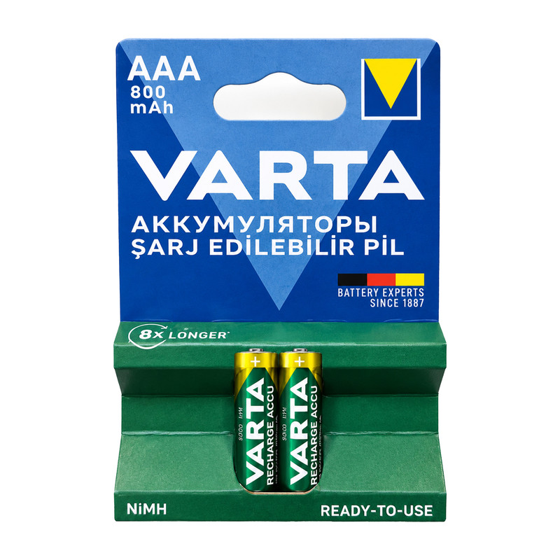 باتری نیم قلمی قابل شارژ وارتا مدل AAA ظرفیت 800 میلی آمپر ساعت بسته ۲ عددی