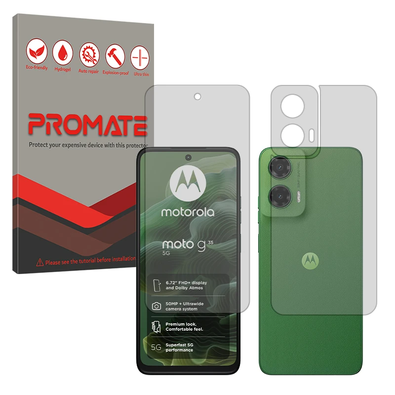 محافظ صفحه نمایش شفاف پرومیت مدل Resistant مناسب برای گوشی موبایل موتورولا Moto G35 به همراه محافظ پشت گوشی موبایل 