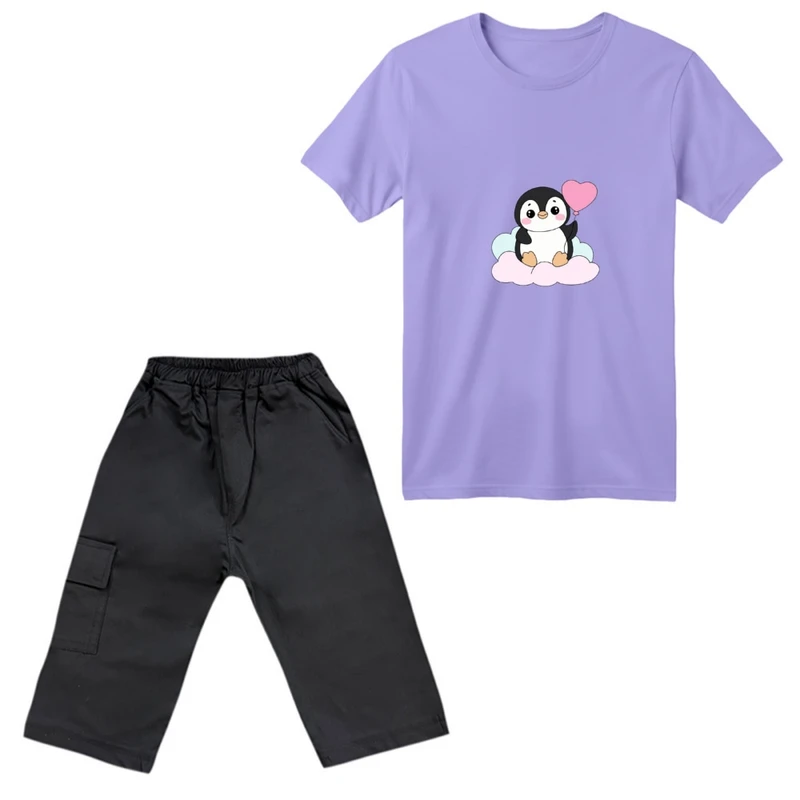 ست تی‌شرت آستین کوتاه و شلوارک پسرانه مدل پنگوین بادکنک کد 01