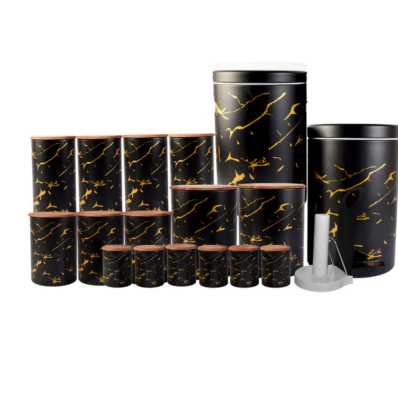 سرویس اشپزخانه 18 پارچه ام جی اس مدل درب چوبی طرح ماربل