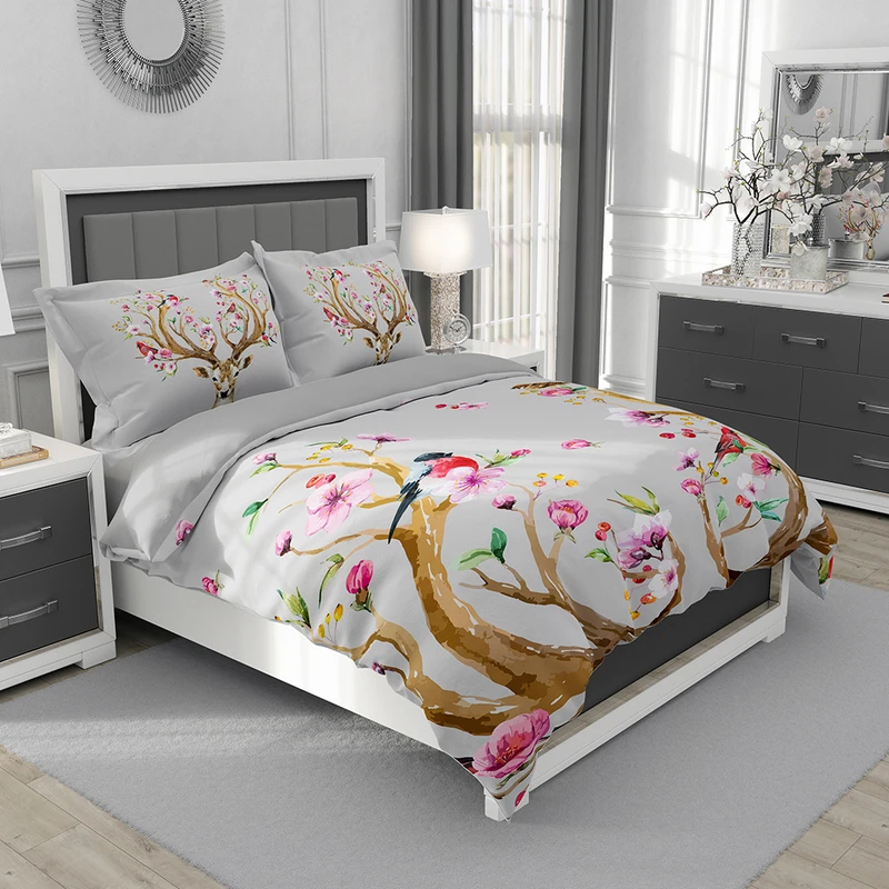 سرویس روتختی یک نفره 5 تکه نوپه هوم مدل گل و پرنده T6220