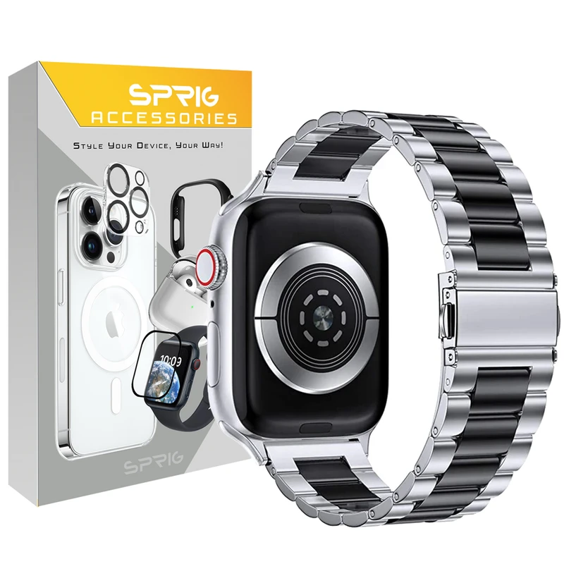 بند اسپریگ مدل 3Row SLV-BK مناسب برای اپل واچ سری SE2021/7/8/9 سایز 45 میلی متری