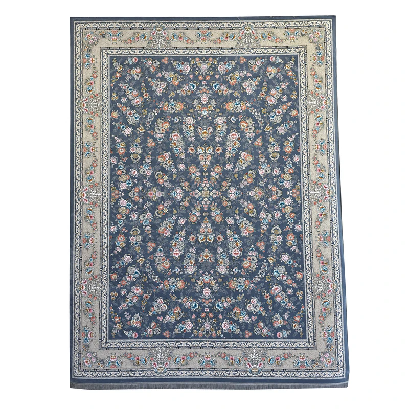 فرش ماشینی 700 شانه زمینه دودی رنگی حاشیه نقره ای مدل 17