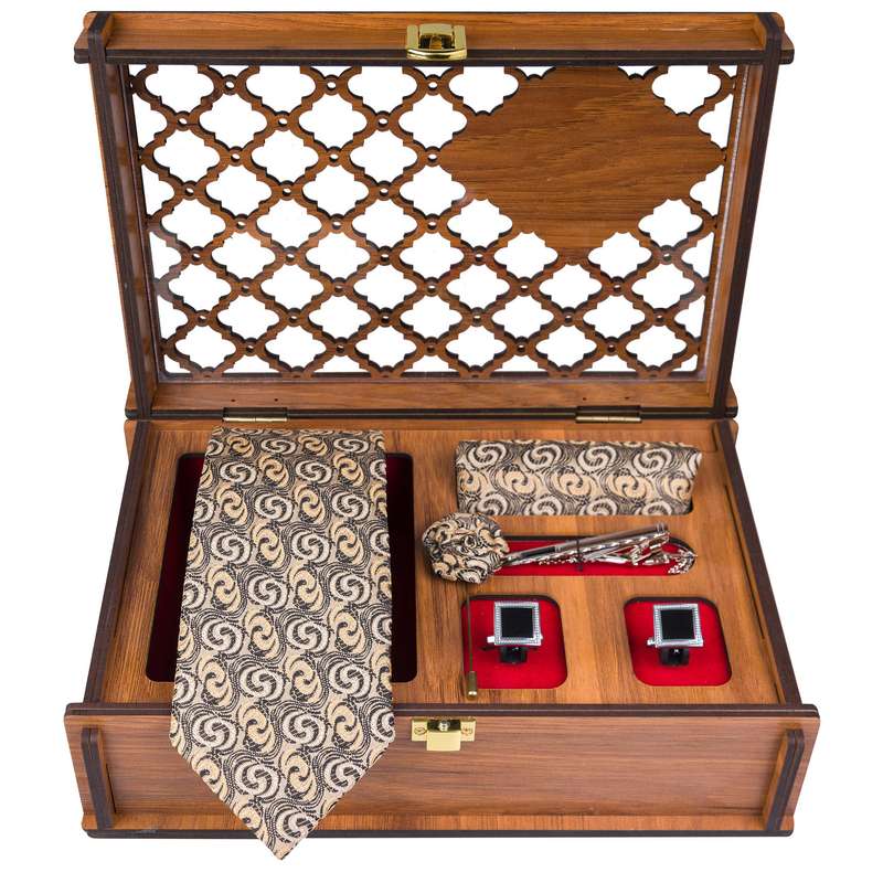 ست کراوات و دستمال جیب و دکمه سردست مردانه جیان فرانکو روسی مدل GF-PO1155-BR-BOX 