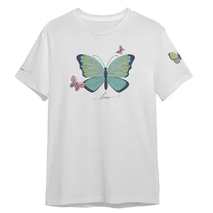 تی شرت آستین کوتاه زنانه مدل پروانه عشق کد 0484 رنگ سفید