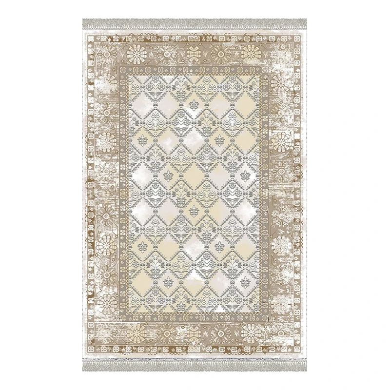 فرش ماشینی 1000 شانه هانوکس زمینه کرم حاشیه چند رنگ مدل مدرن کد L337