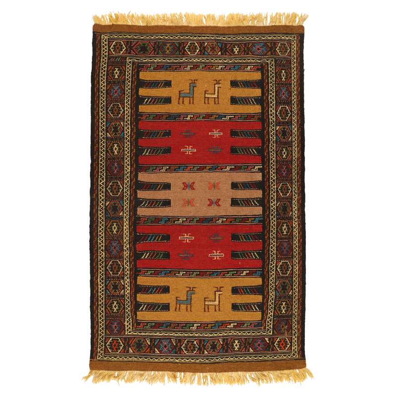 گلیم دستبافت دومتری طرح سفره کردی کد 1405176