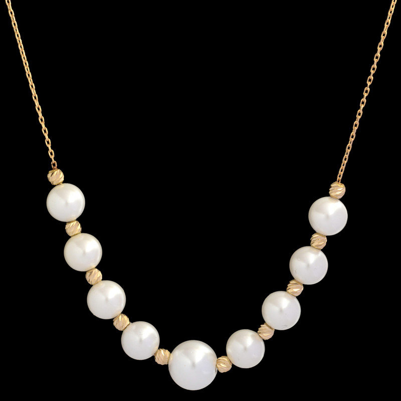 گردنبند طلا 18 عیار زنانه با زنجیر حلقه‌ای (فلامینگو) طلای مستجابی مدل مروارید و گوی کد T2427