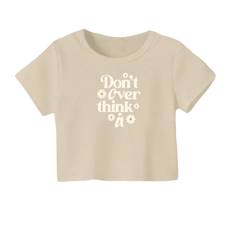 کراپ‌ تی‌شرت آستین کوتاه زنانه مدل تکست مینیمال کد 04