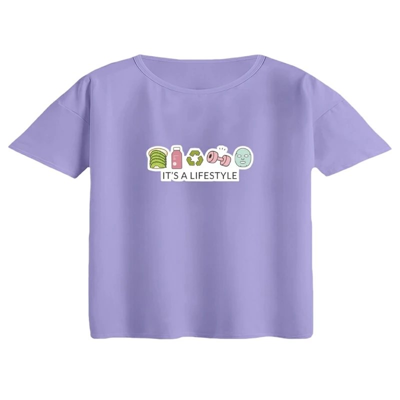 کراپ تی‌شرت آستین کوتاه زنانه مدل لایف استایل