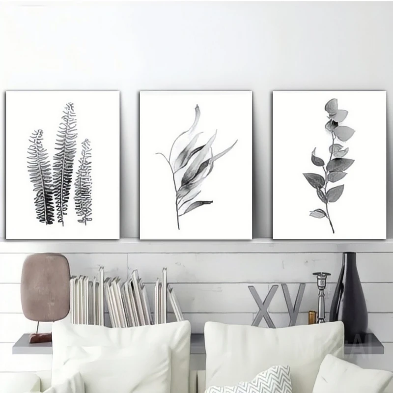 تابلو شاسی بکلیت طرح نقاشی مینیمال برگ مدل SH-683 مجموعه 3 عددی