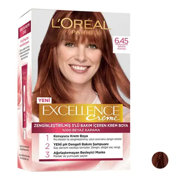 کیت رنگ مو لورآل مدل Excellence شماره 6.45 حجم 48 میلی لیتر رنگ قهوه ای