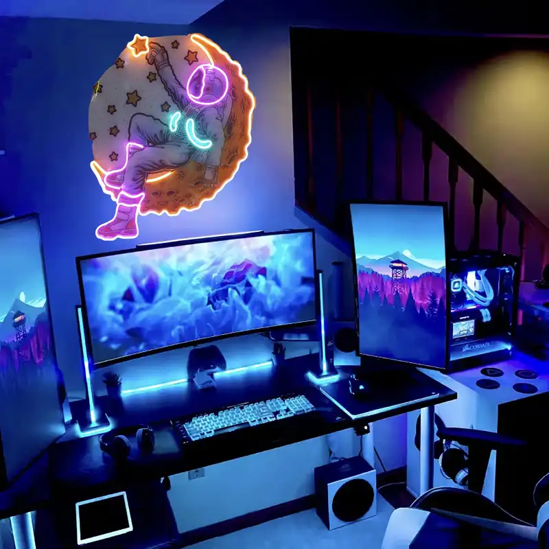 چراغ دیواری مدل نئون فضانورد و ماه