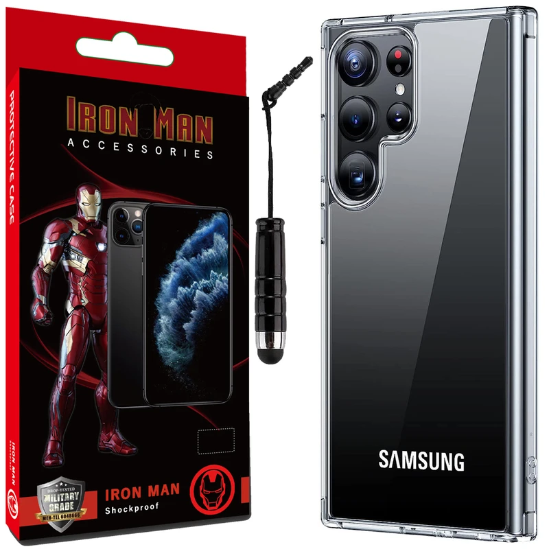 کاور آیرون من مدل Clear Armor مناسب برای گوشی موبایل سامسونگ Galaxy S23 ULTRA همراه با قلم لمسی