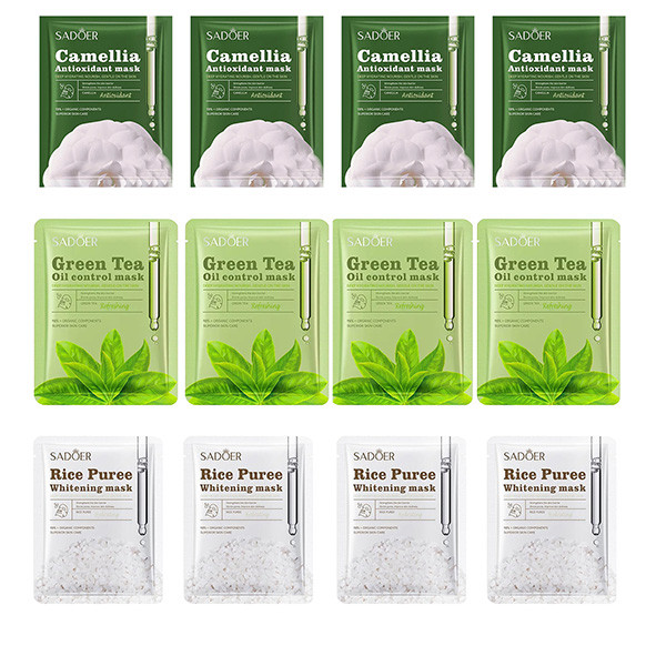 ماسک صورت سادور مدل چای سبز ، کاملیا و برنج وزن 25 گرم بسته 12 عددی