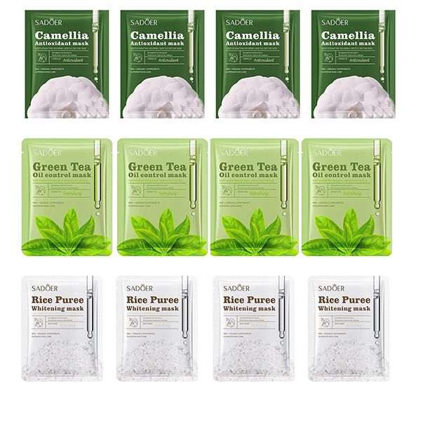 ماسک صورت سادور مدل چای سبز ، کاملیا و برنج وزن 25 گرم بسته 12 عددی -  - 1