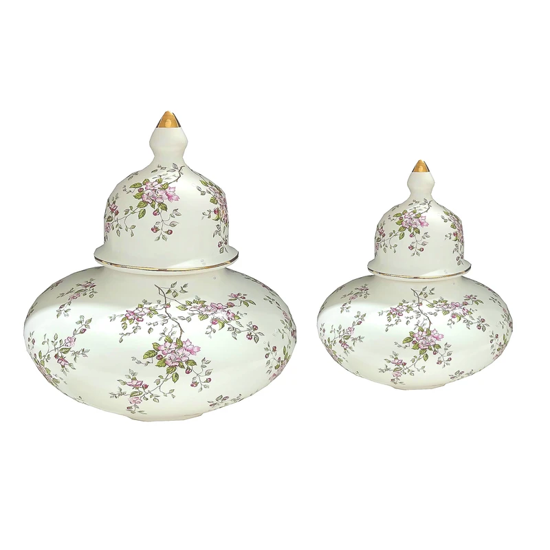 دکوری مدل جینجر جار طلا دار طرح شکوفه کد ۰۰۳ مجموعه دو عددی