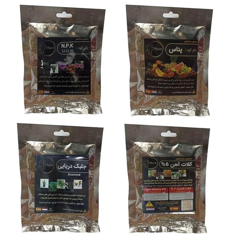کود گلدهی 36-12-12 و پتاس و جلبک دریایی و کلات آهن مدل raw material وزن 200 گرم