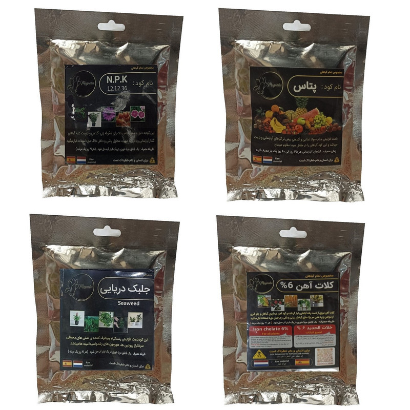 کود گلدهی 36-12-12 و پتاس و جلبک دریایی و کلات آهن مدل raw material وزن 200 گرم