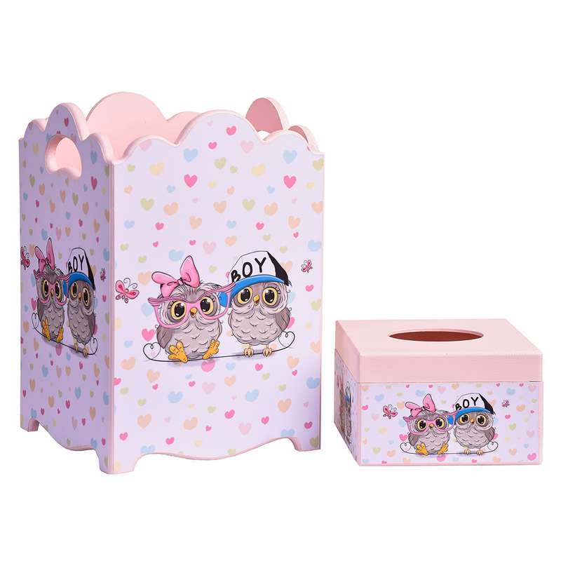 ست سطل و جادستمال کاغذی اتاق کودک مدل جغد