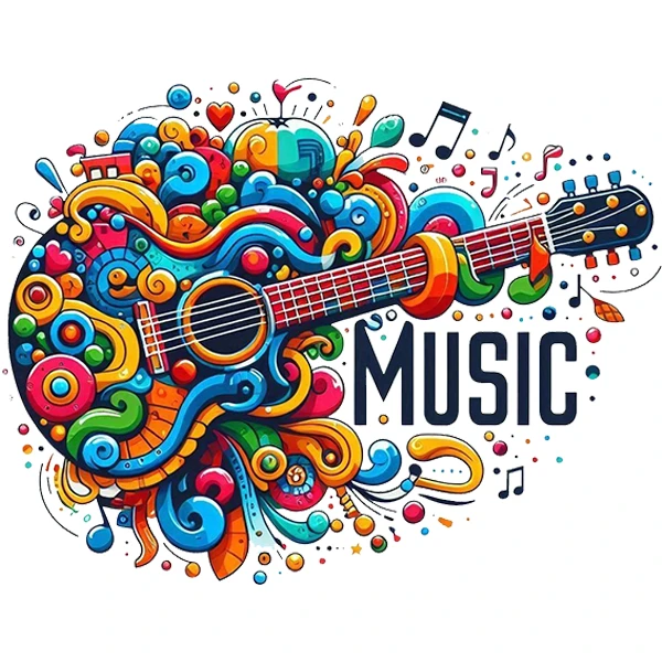 استیکر پارچه و لباس پاد آفرین طرح گیتار و موسیقی کد 4368