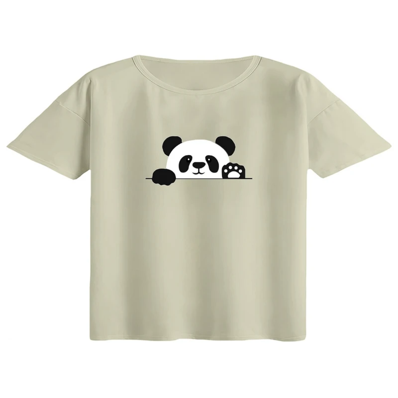 کراپ تی‌شرت آستین کوتاه زنانه مدل پاندا کیوت