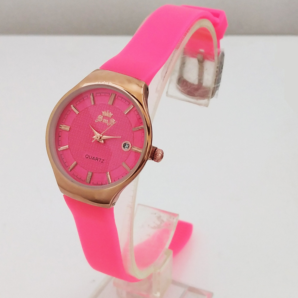 ساعت مچی عقربه ای دخترانه مدل بندسیلیکونی تاریخ شمار کد 2